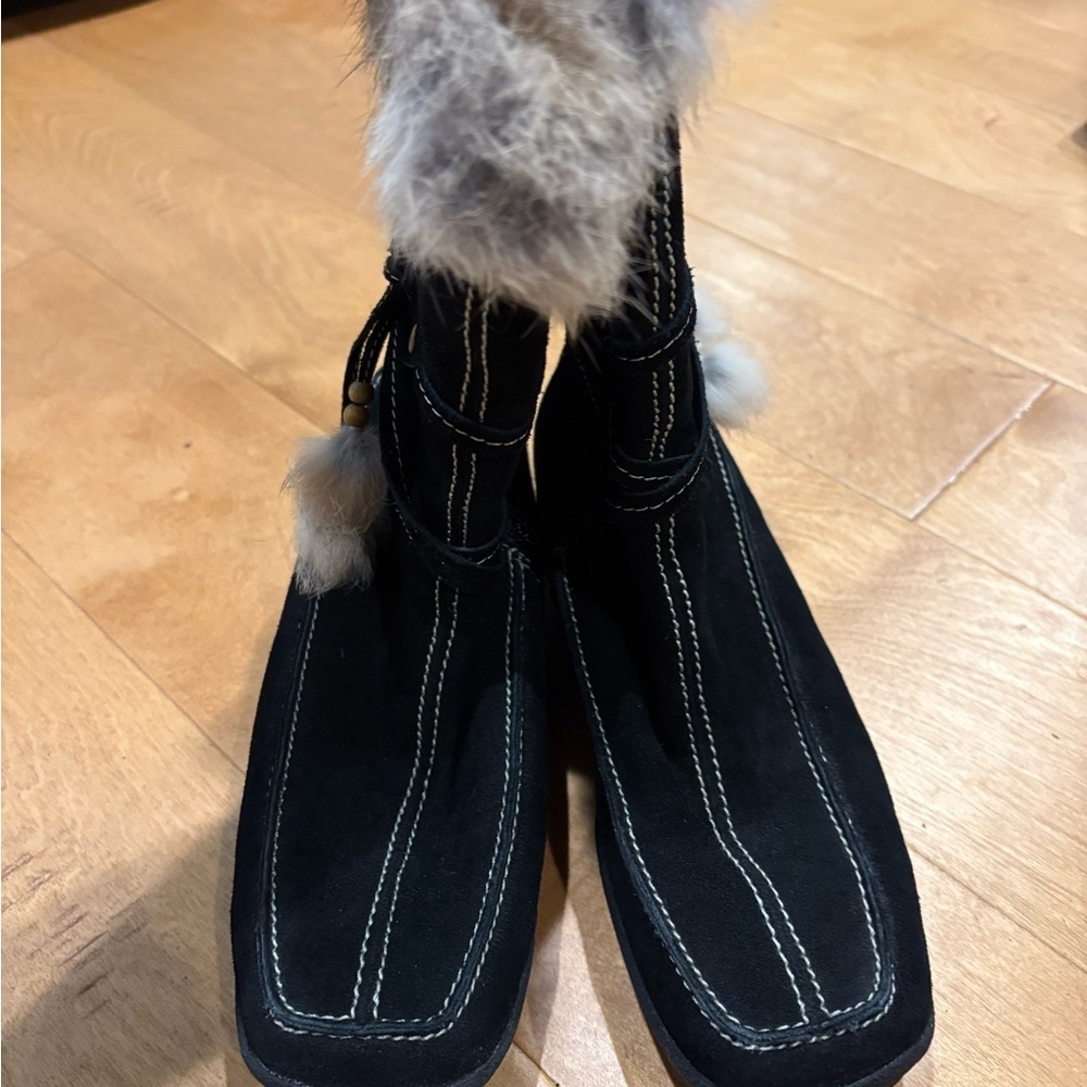 Tamaris suede fur lined boots moccasins black sz 40 9 - Picture 4 of 9